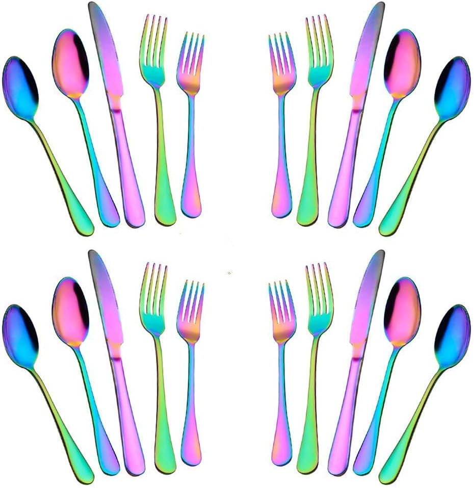 Silverware Set,20-Piece Stainless Steel Flatware Set,Tableware Set,Dinnerware Set Service for 4 (Rainbow Multicolor)