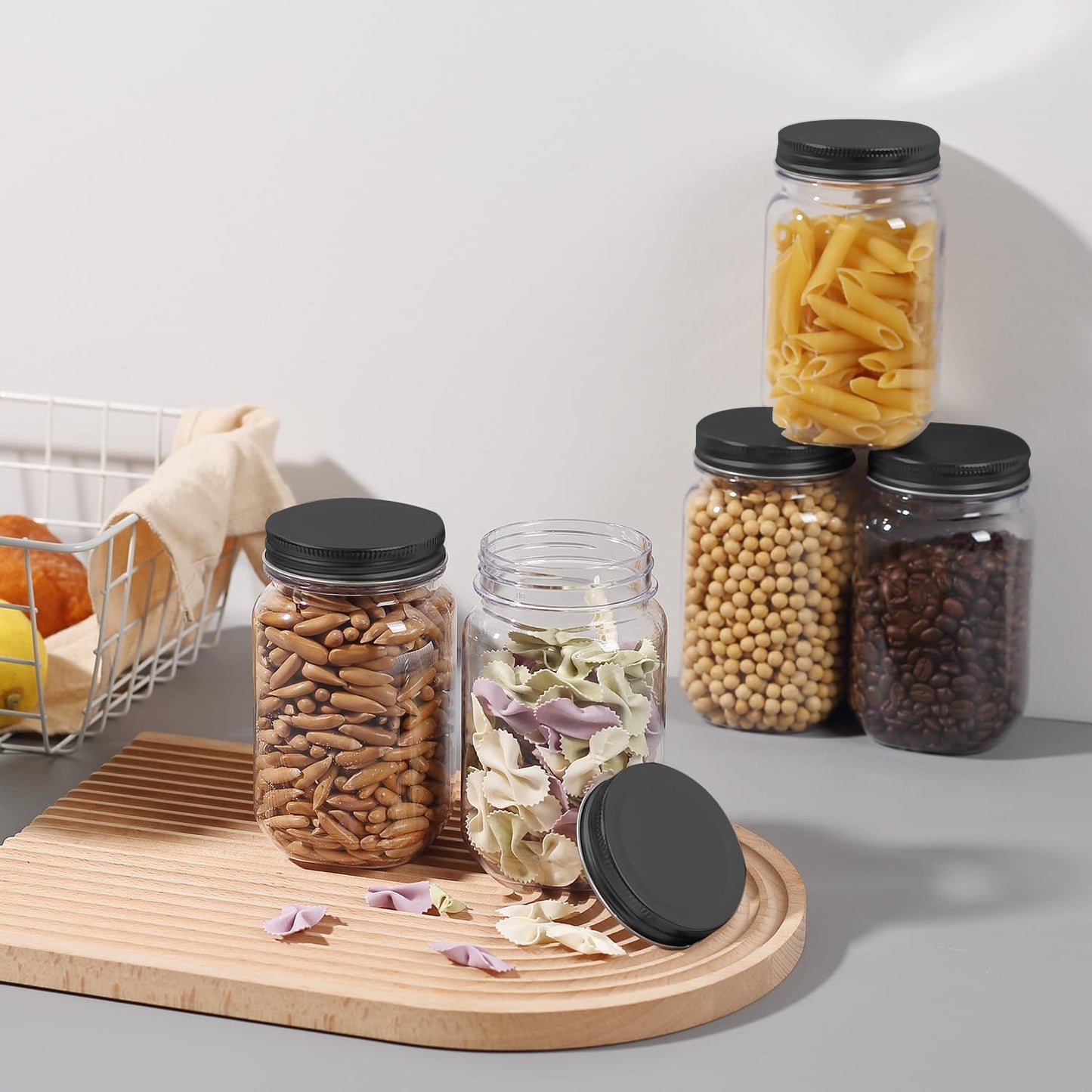 16 Oz Clear Plastic Jars with Screw-On Lids - Bpa-Free Refillable Storage Containers for Slime, Food, Crafts, Kitchen & Household Use (10 Pack,Black)