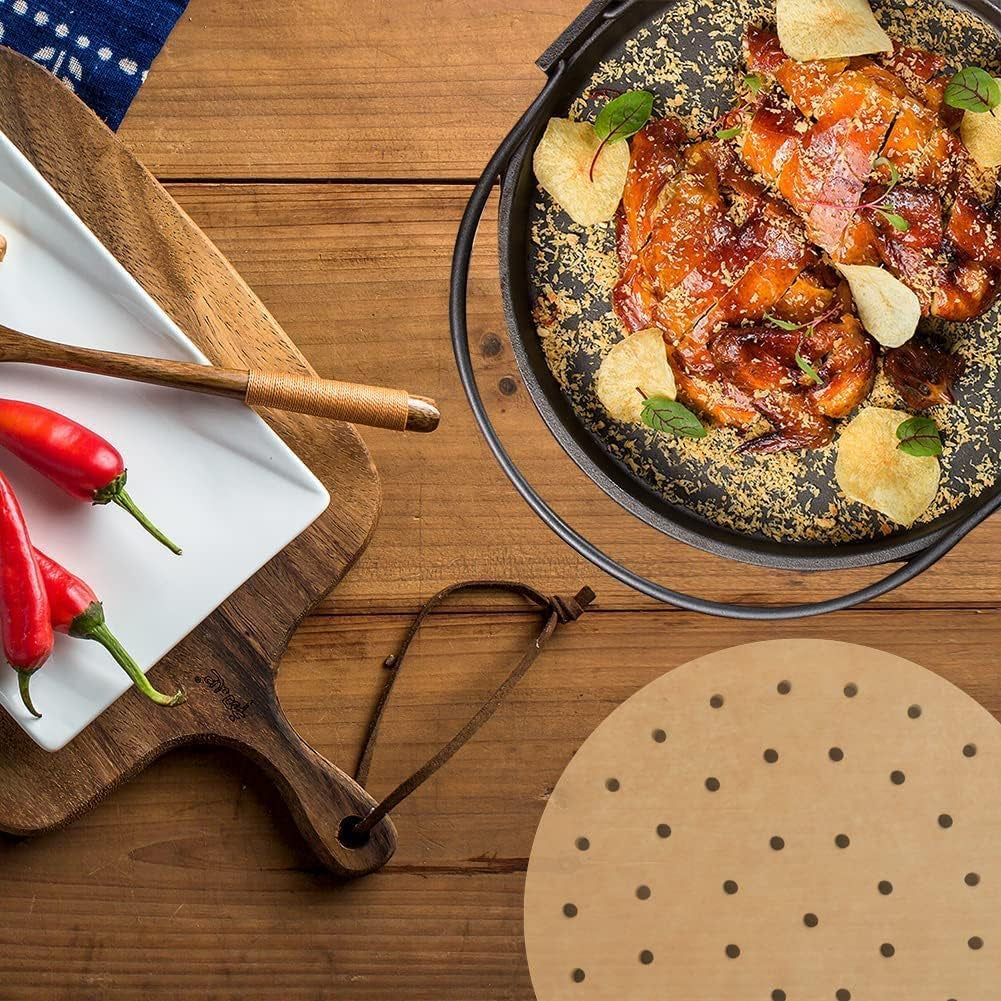 Air Fryer Parchment Paper Liners, 100 Pcs Disposable Papers Liner for 2-3QT Air Fryer Baking, 7 Inch Safe and Non-Stick Unbleache Steamer Liner for Microwave, Oven, Steaming Basket