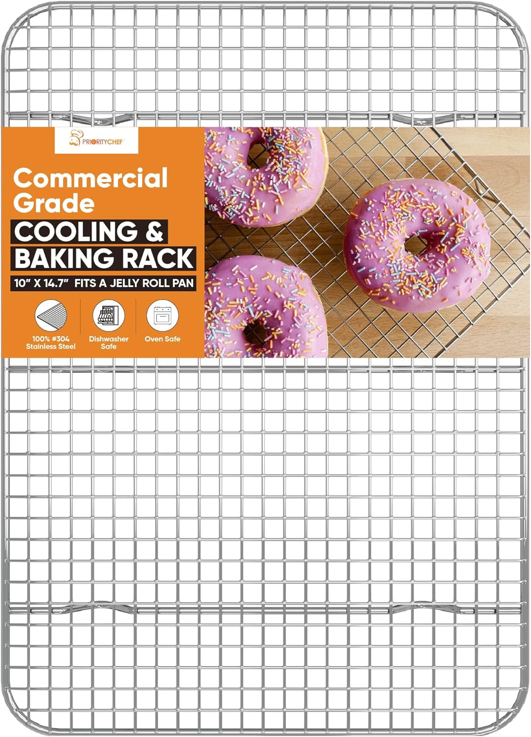 18/8 Stainless Steel Cooling Rack, Heavy Duty Baking Rack for Oven Cooking, Fits Jelly Roll Pan, Wire Rack for Cooking, Bacon, Cookie Cooling Rack, 10" X 14.7"