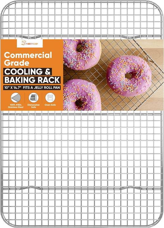 18/8 Stainless Steel Cooling Rack, Heavy Duty Baking Rack for Oven Cooking, Fits Jelly Roll Pan, Wire Rack for Cooking, Bacon, Cookie Cooling Rack, 10" X 14.7"