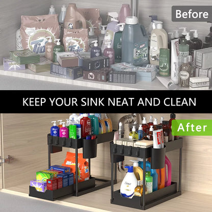 2-Pack under Sink Organizer, 2 Tier Sliding under Sink Storage, for Bathroom & Kitchen
