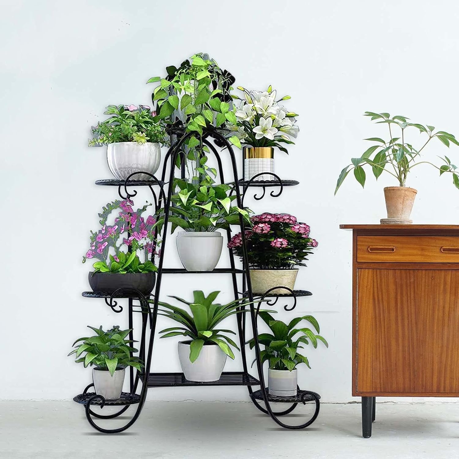 Plant Stand, 9 Tier Indoor Outdoor Metal Plant Shelf, Multiple Tier Flower Shelves, Tall Display Rack for Garden Balcony Living Room (Black)