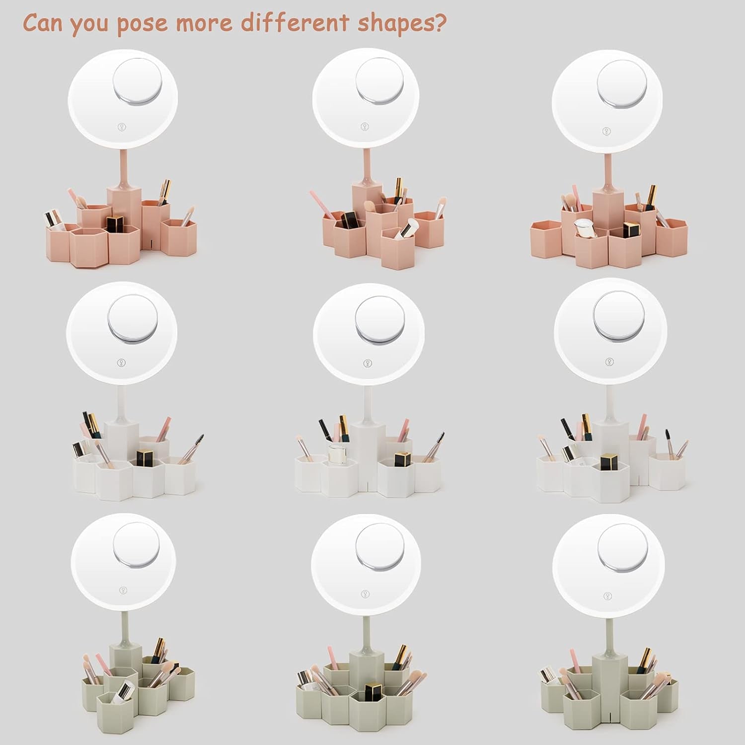 Lighted Table Makeup Mirror with LED Lights, Portable Vanity Desk Mirror with 10X Magnifying，Rechargeable Smart Cosmetic Mirror,White