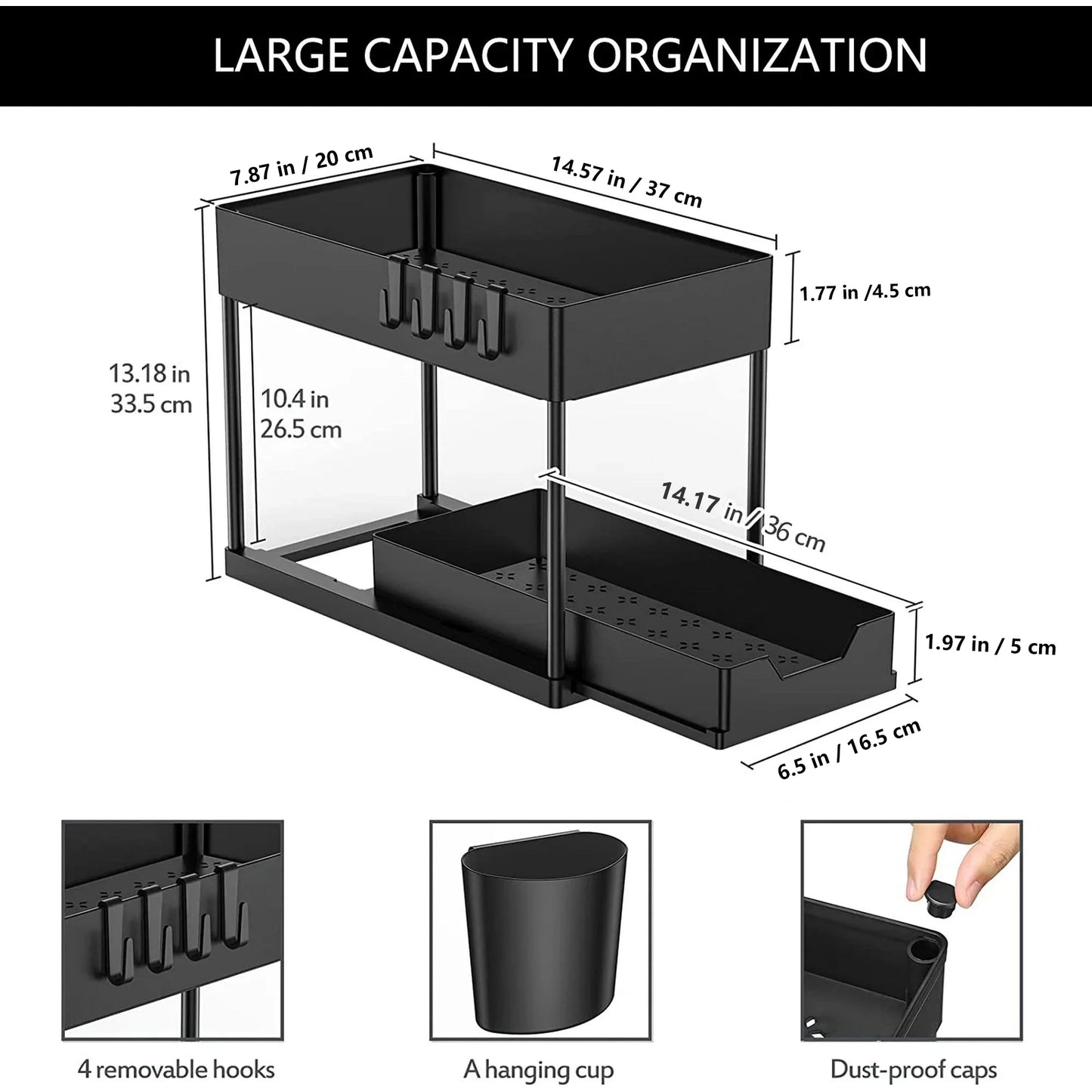 2-Pack under Sink Organizer, 2 Tier Sliding under Sink Storage, for Bathroom & Kitchen