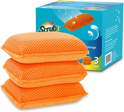Miracle Microfiber Kitchen Sponge by  - Non-Scratch Heavy Duty Dishwashing Cleaning Sponges- Machine Washable- (Orange)