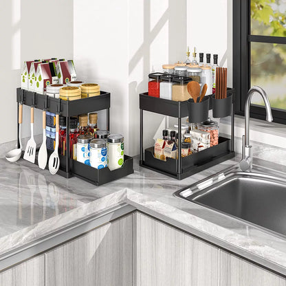 2-Pack under Sink Organizer, 2 Tier Sliding under Sink Storage, for Bathroom & Kitchen