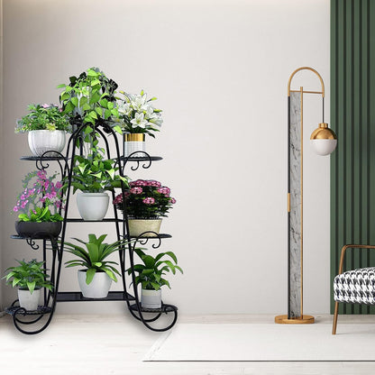 Plant Stand, 9 Tier Indoor Outdoor Metal Plant Shelf, Multiple Tier Flower Shelves, Tall Display Rack for Garden Balcony Living Room (Black)