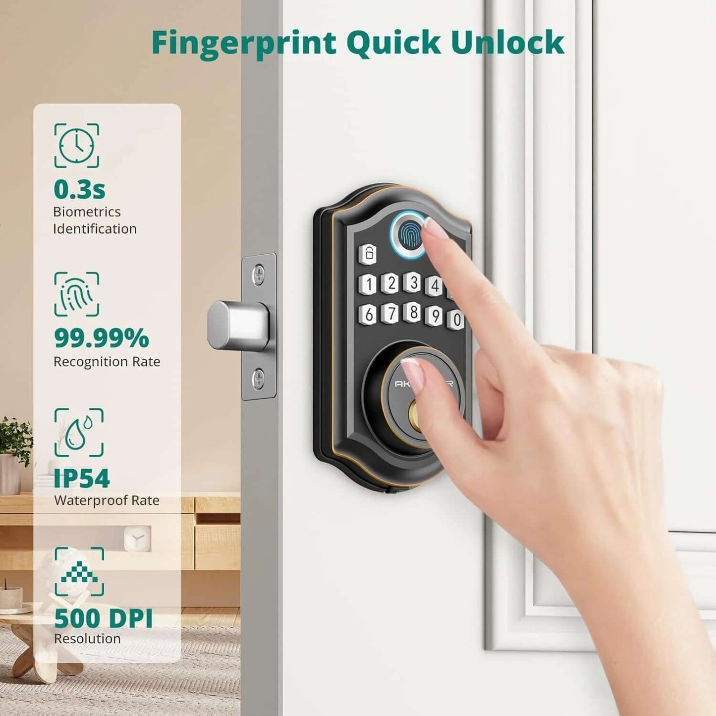 smart fingerprint door lock with APP Control, Security Smart Deadbolt Locks for Front Door, Auto Lock, Easy Installation, Bronze