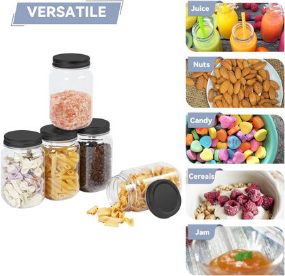 16 Oz Clear Plastic Jars with Screw-On Lids - Bpa-Free Refillable Storage Containers for Slime, Food, Crafts, Kitchen & Household Use (10 Pack,Black)