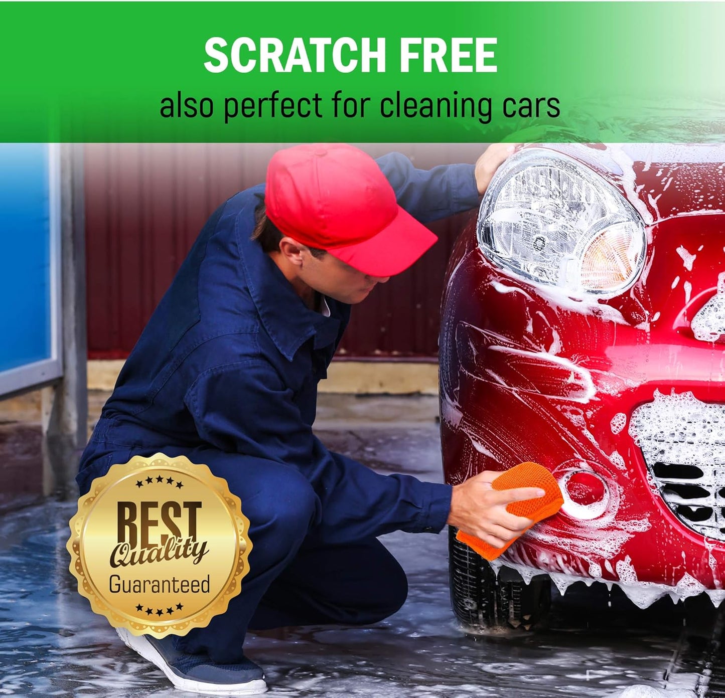 Miracle Microfiber Kitchen Sponge by  - Non-Scratch Heavy Duty Dishwashing Cleaning Sponges- Machine Washable- (Orange)