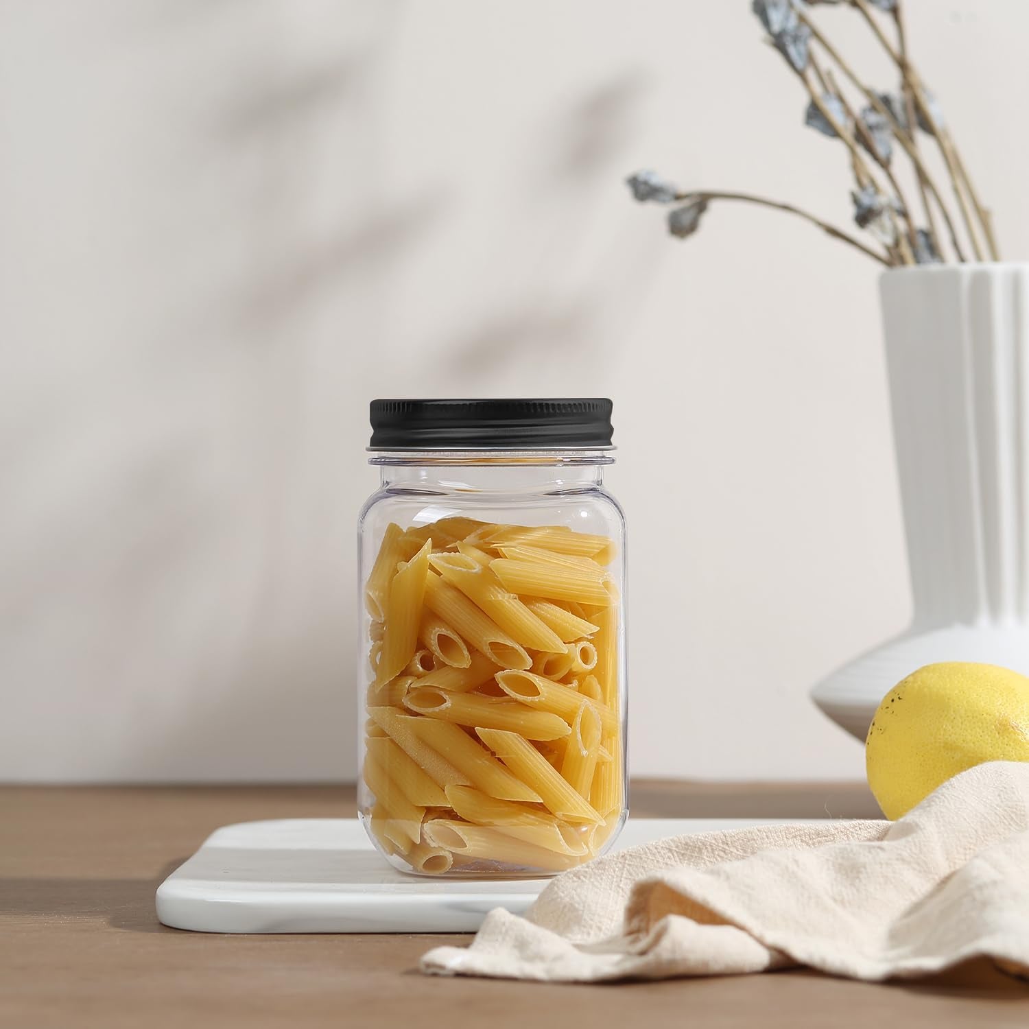 16 Oz Clear Plastic Jars with Screw-On Lids - Bpa-Free Refillable Storage Containers for Slime, Food, Crafts, Kitchen & Household Use (10 Pack,Black)