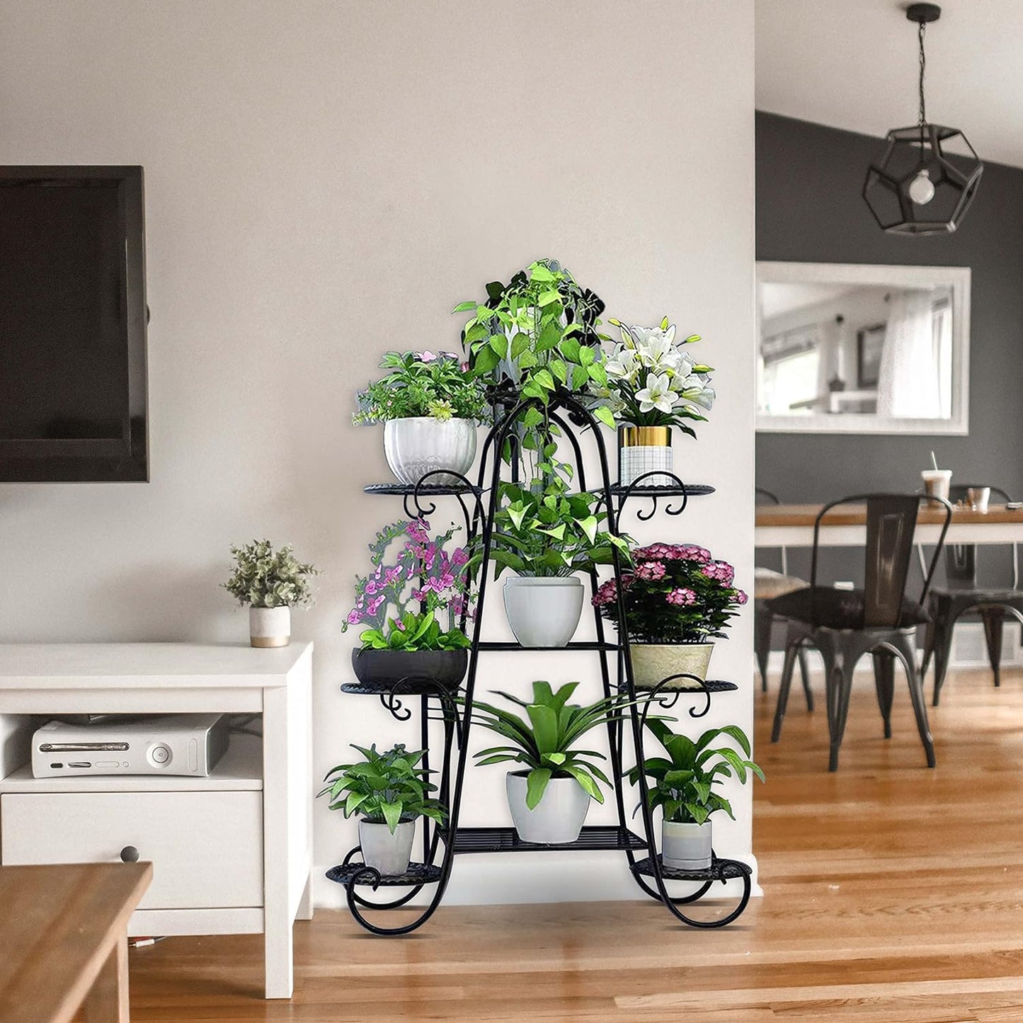 Plant Stand, 9 Tier Indoor Outdoor Metal Plant Shelf, Multiple Tier Flower Shelves, Tall Display Rack for Garden Balcony Living Room (Black)