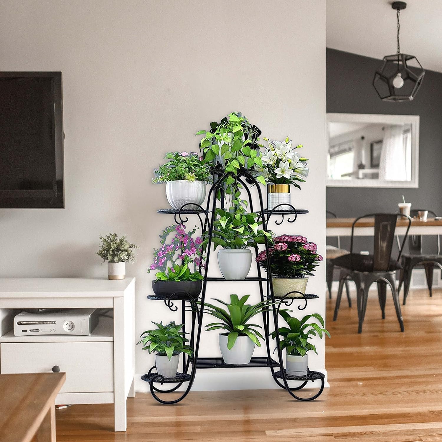Plant Stand, 9 Tier Indoor Outdoor Metal Plant Shelf, Multiple Tier Flower Shelves, Tall Display Rack for Garden Balcony Living Room (Black)