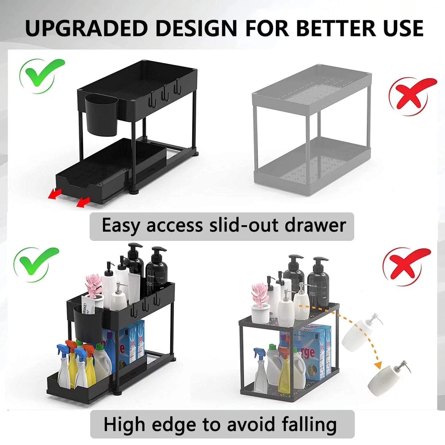 2-Pack under Sink Organizer, 2 Tier Sliding under Sink Storage, for Bathroom & Kitchen