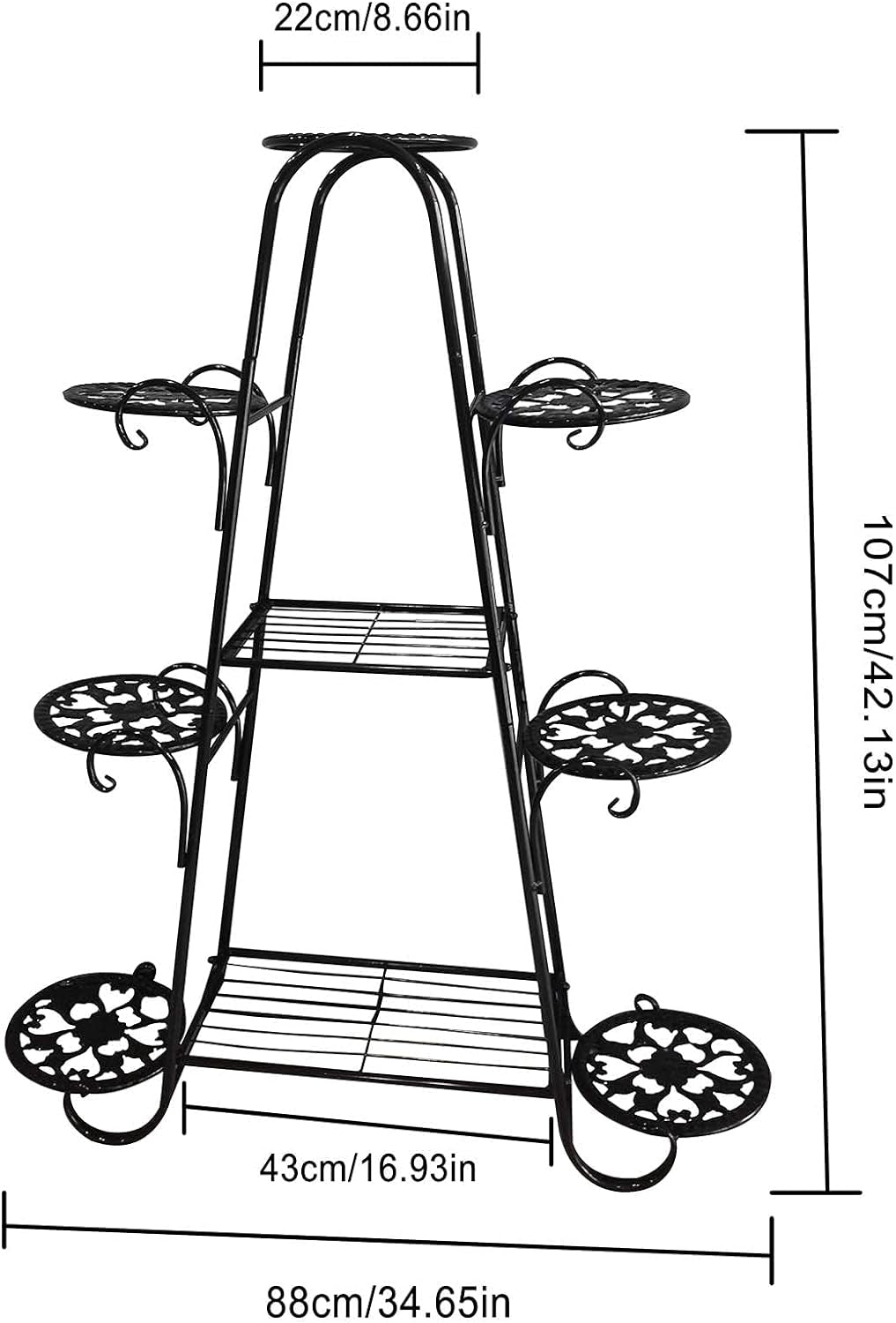 Plant Stand, 9 Tier Indoor Outdoor Metal Plant Shelf, Multiple Tier Flower Shelves, Tall Display Rack for Garden Balcony Living Room (Black)