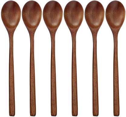 Wooden Spoons, 6 Pieces 9 Inch Wood Soup Spoons for Eating Mixing Stirring, Wood Spoon with Japanese Style Kitchen Utensil