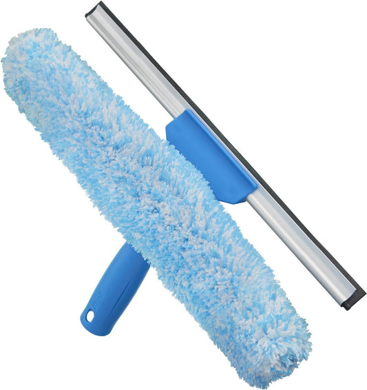 Professional 2-In-1 Squeegee and Scrubber, 14” Window Cleaning Tool with Streak-Free Results, Commercial and Residential Use, Microfiber Sleeve to Clean without Scratching