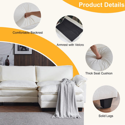 120" W Sectional Sofa L Shaped Couch with Chaise Living Room Sleeper Set, 3 Seats with Chenille and Double Layer Cushions Beige