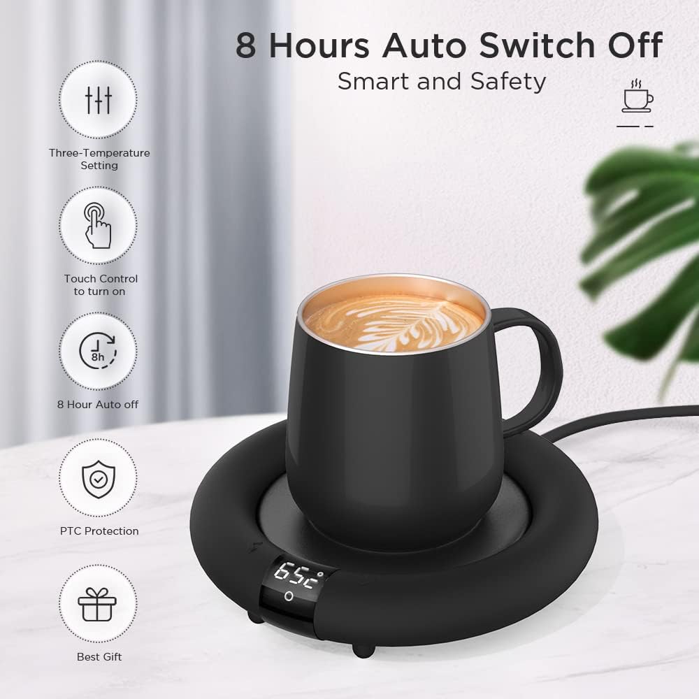 Coffee Mug Warmer for Coffee Tea, Coffee Cup Warmer for Desk, Auto Shut Off, 3 Temp up to 75℃, Touch Switch, LED Display Warmer Plate for Coffee Tea Water Milk -Coffee Gift (No Cup)
