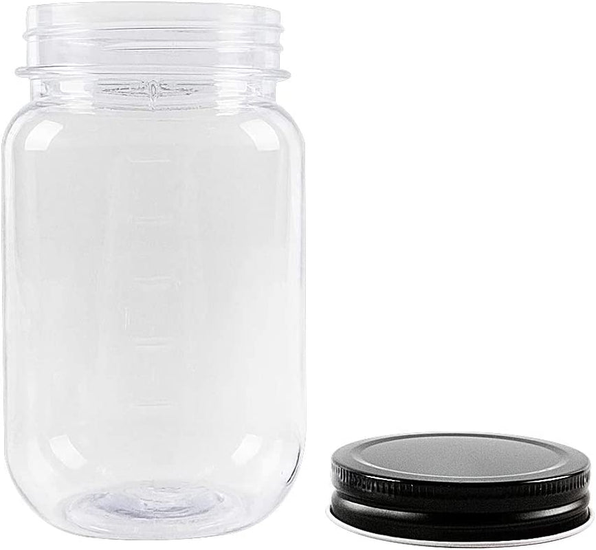 16 Oz Clear Plastic Jars with Screw-On Lids - Bpa-Free Refillable Storage Containers for Slime, Food, Crafts, Kitchen & Household Use (10 Pack,Black)