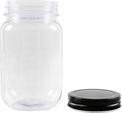 16 Oz Clear Plastic Jars with Screw-On Lids - Bpa-Free Refillable Storage Containers for Slime, Food, Crafts, Kitchen & Household Use (10 Pack,Black)