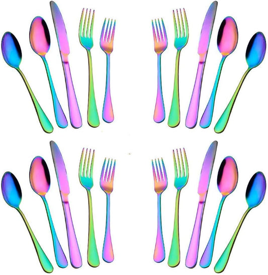 Silverware Set,20-Piece Stainless Steel Flatware Set,Tableware Set,Dinnerware Set Service for 4 (Rainbow Multicolor）