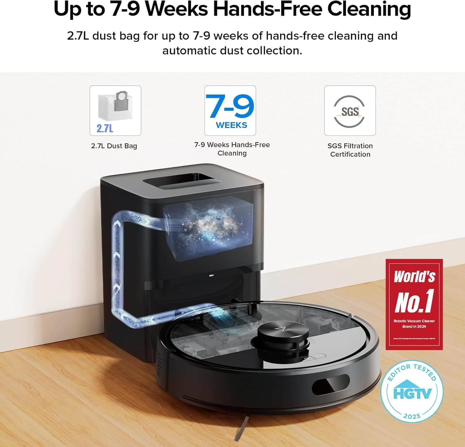 Q7 M5+ robot vacuum mop Upgrade Your Cleaning Routine with the Q7 M5+ Robot Vacuum and Mop - 7-9 Weeks Self-Emptying, 10000Pa Suction Power, Dual Anti-Tangle Design for Effortless Pet Hair Removal, and Smart Navigation Control in Sleek Black