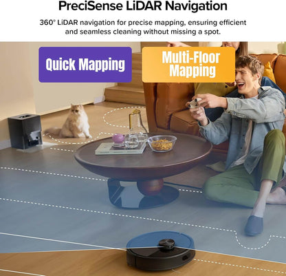 Q7 M5+ robot vacuum mop Upgrade Your Cleaning Routine with the Q7 M5+ Robot Vacuum and Mop - 7-9 Weeks Self-Emptying, 10000Pa Suction Power, Dual Anti-Tangle Design for Effortless Pet Hair Removal, and Smart Navigation Control in Sleek Black
