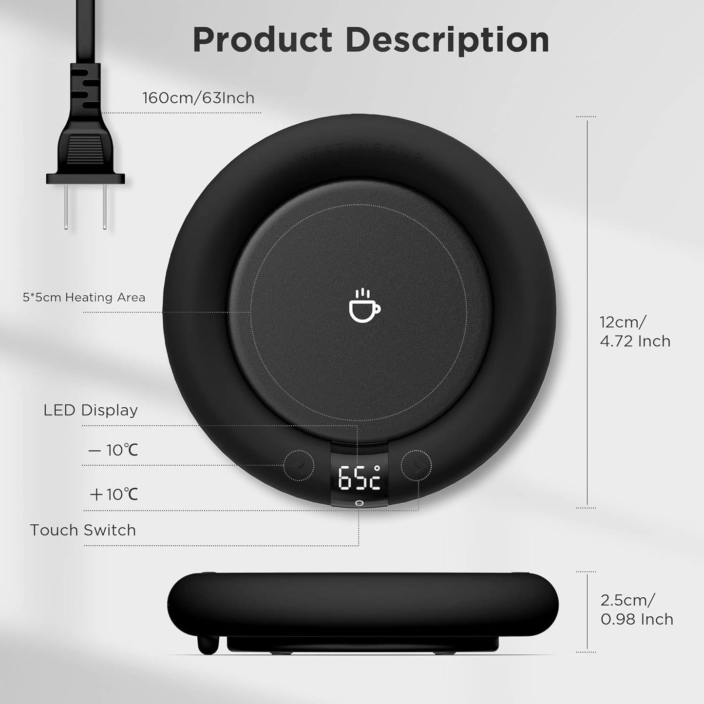 Coffee Mug Warmer for Coffee Tea, Coffee Cup Warmer for Desk, Auto Shut Off, 3 Temp up to 75℃, Touch Switch, LED Display Warmer Plate for Coffee Tea Water Milk -Coffee Gift (No Cup)