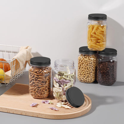 16 Oz Clear Plastic Jars with Screw-On Lids - Bpa-Free Refillable Storage Containers for Slime, Food, Crafts, Kitchen & Household Use (10 Pack,Black)