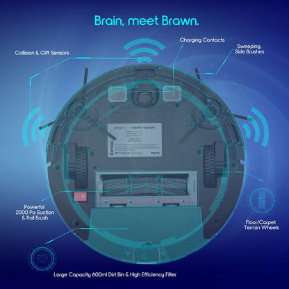 Smartclean 2000 Robovac, Multi-Surface Pet-Friendly Smart Mapping Robot Vacuum Cleaner with Wi-Fi and App/Remote Control, Model #7687