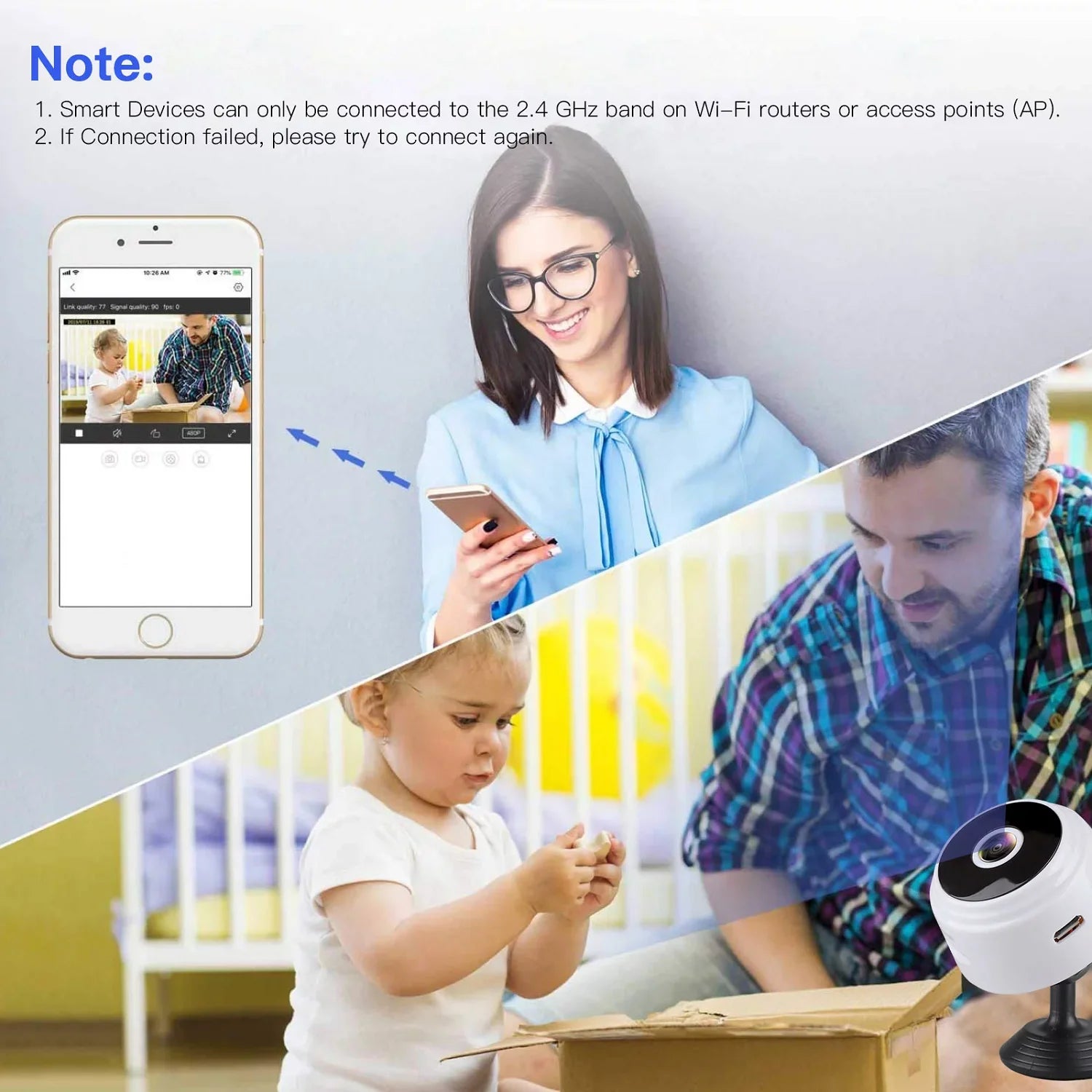 Mini Wireless Security Camera, Full HD 720P Portable Small HD Nanny Cam with Night Vision, Video Record and Motion Detection for Home Car Drone Office and Outdoor Use