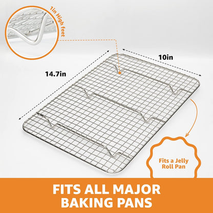 18/8 Stainless Steel Cooling Rack, Heavy Duty Baking Rack for Oven Cooking, Fits Jelly Roll Pan, Wire Rack for Cooking, Bacon, Cookie Cooling Rack, 10" X 14.7"