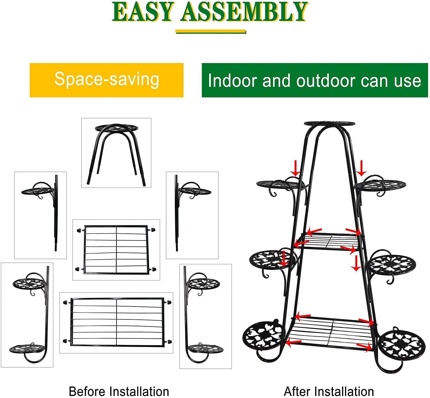 Plant Stand, 9 Tier Indoor Outdoor Metal Plant Shelf, Multiple Tier Flower Shelves, Tall Display Rack for Garden Balcony Living Room (Black)