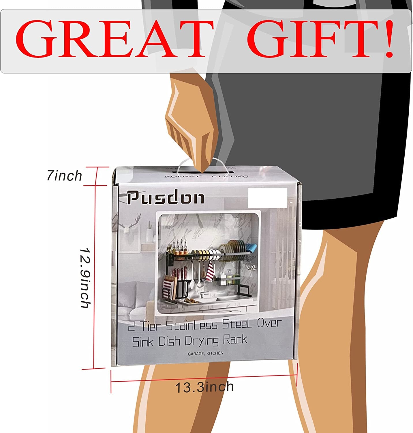 over Sink Dish Drying Rack Stainless Steel, Adjustable Large Dish Drainer for Storage Kitchen Organization Black 2 Tier - Standard(26"-38")