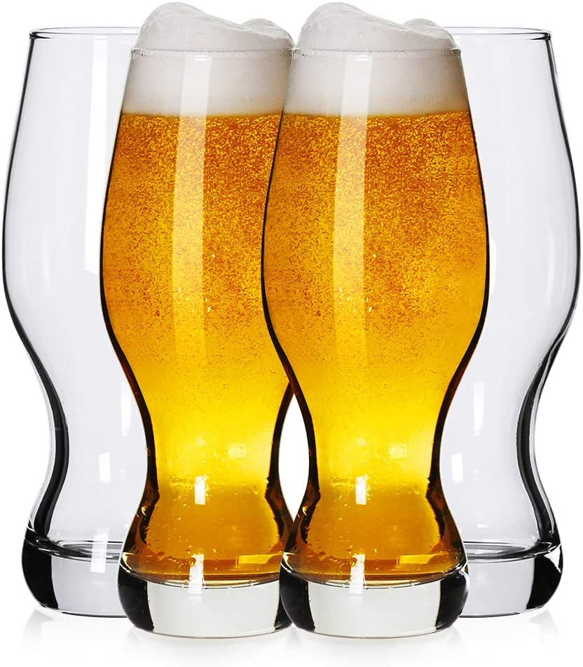 IPA Beer Glasses(Set of 4),16 Oz Pilsner Beer Glasses,Craft Beer Bar Glasses,Lead-Free Drinking Glasses,Ideal Gifts for Lager,Ale or Craft Beer Lovers-Crystal Clear