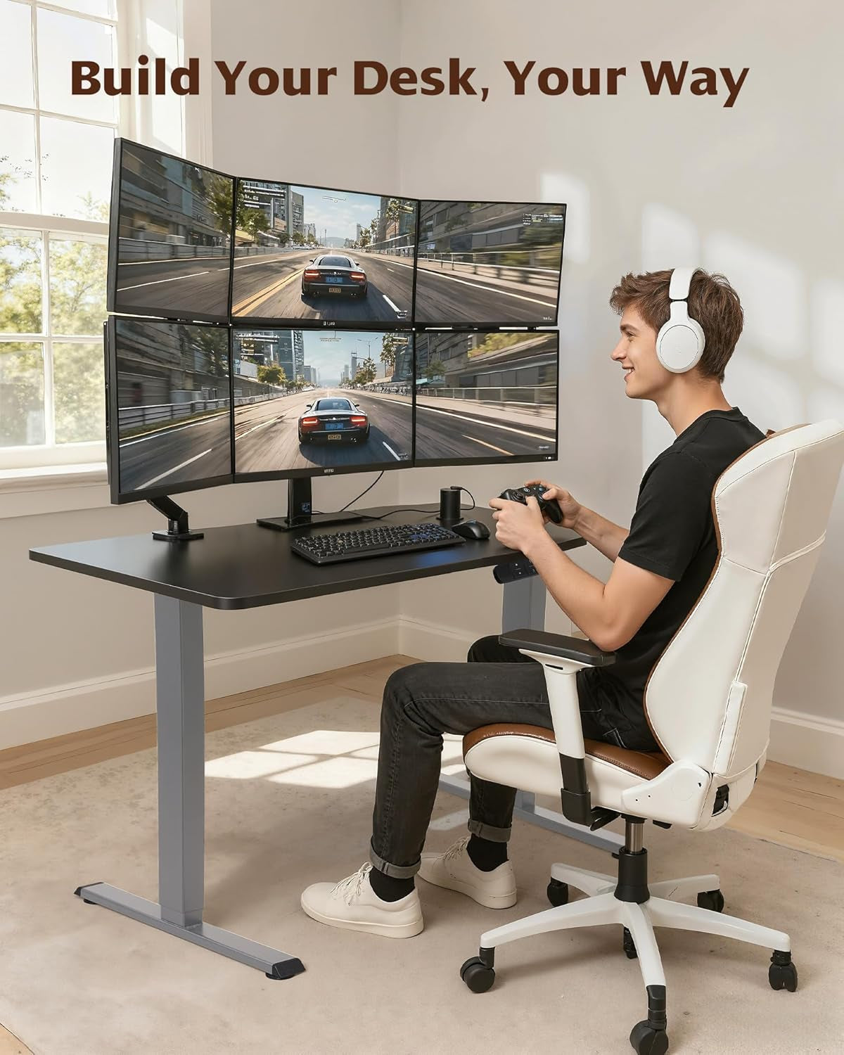 Dual Motor Electric Adjustable Standing for up to 70.8”X31.5” Table Tops, 225 Lbs Weight Capacity, Computer Desk for Home and Office (Grey Frame Only)