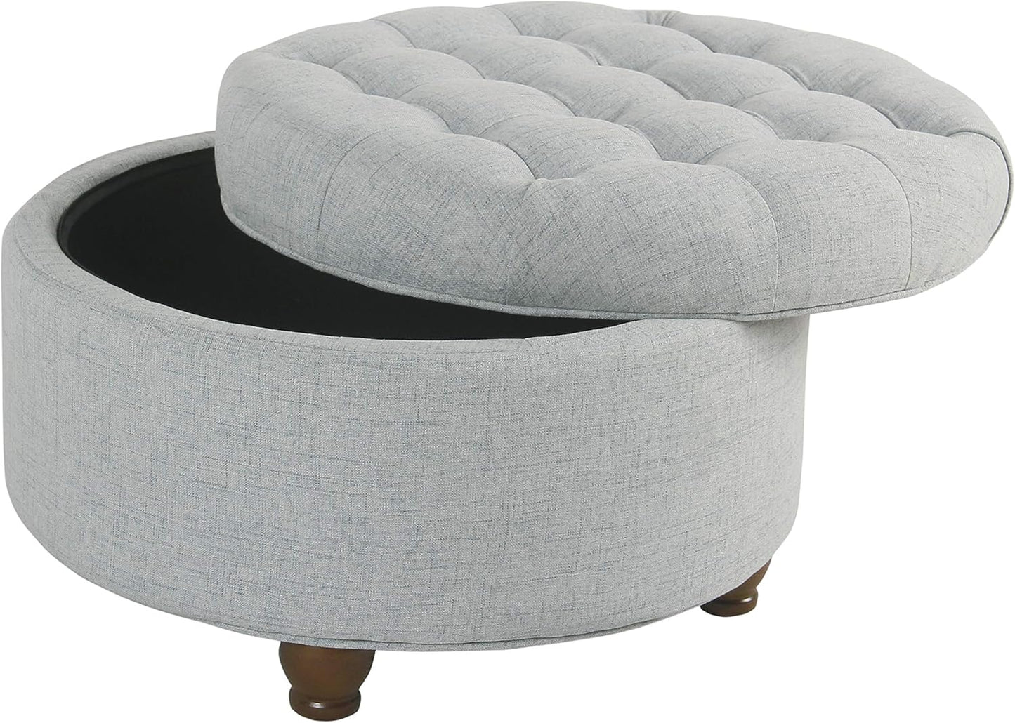 Home Decor | Button Tufted Woven round Storage Ottoman | Ottoman with Storage for Living Room & Bedroom (Light Blue)