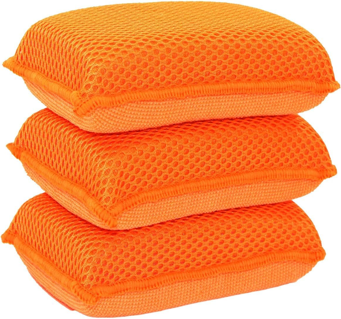 Miracle Microfiber Kitchen Sponge by  - Non-Scratch Heavy Duty Dishwashing Cleaning Sponges- Machine Washable- (Orange)