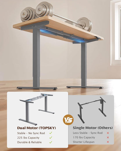Dual Motor Electric Adjustable Standing for up to 70.8”X31.5” Table Tops, 225 Lbs Weight Capacity, Computer Desk for Home and Office (Grey Frame Only)