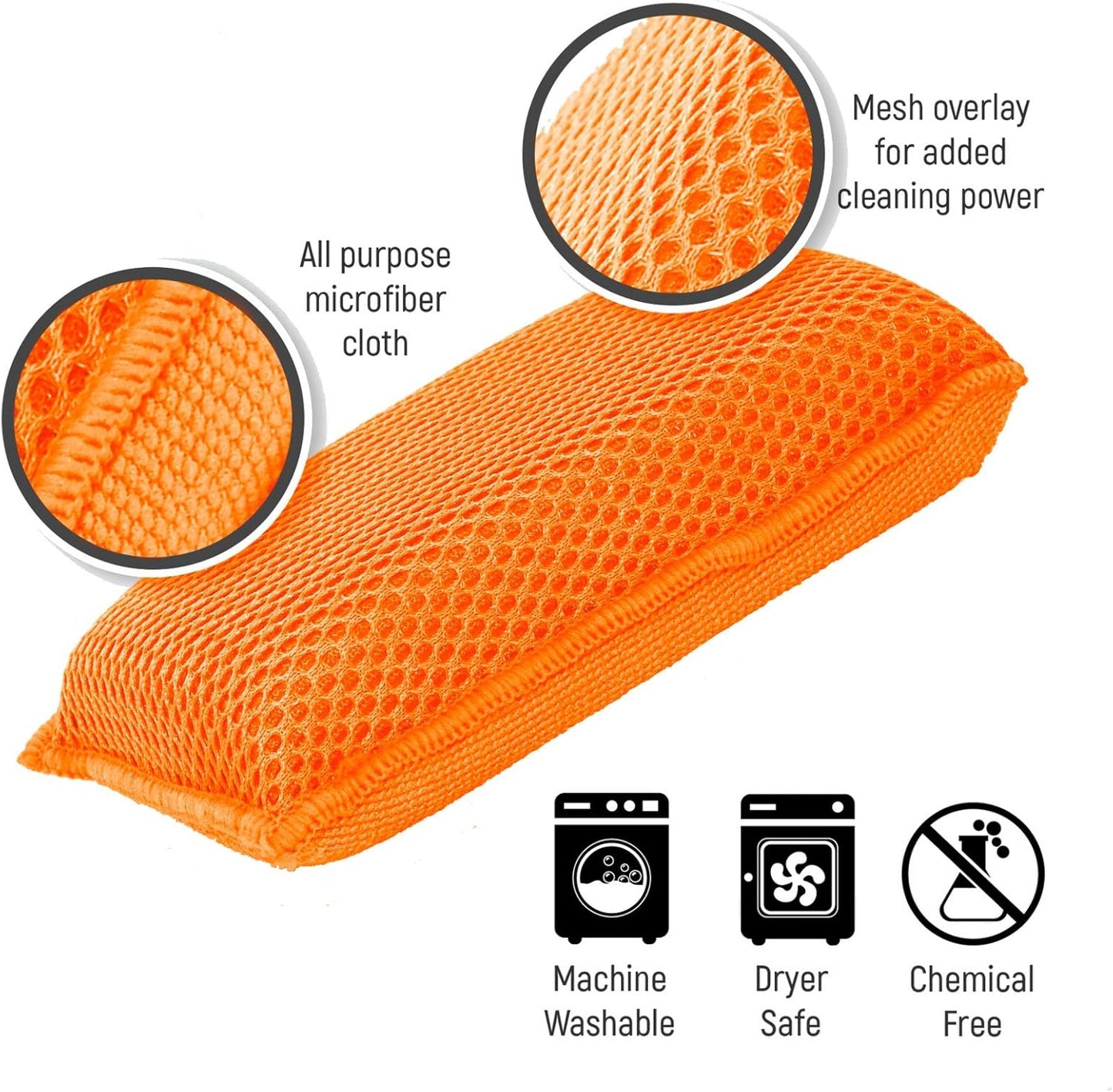 Miracle Microfiber Kitchen Sponge by  - Non-Scratch Heavy Duty Dishwashing Cleaning Sponges- Machine Washable- (Orange)