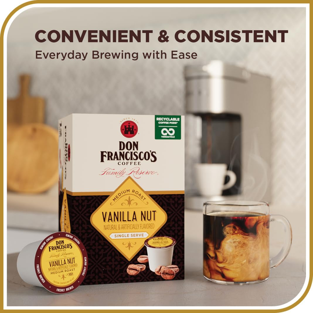 Vanilla Nut Flavored Coffee - 100 K-Cup Compatible Single-Serve Pods - 100% Arabica - Smooth, Rich Flavor and Nutty Notes - Compatible with Keurig Brewers