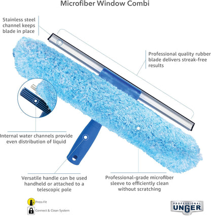 Professional 2-In-1 Squeegee and Scrubber, 14” Window Cleaning Tool with Streak-Free Results, Commercial and Residential Use, Microfiber Sleeve to Clean without Scratching