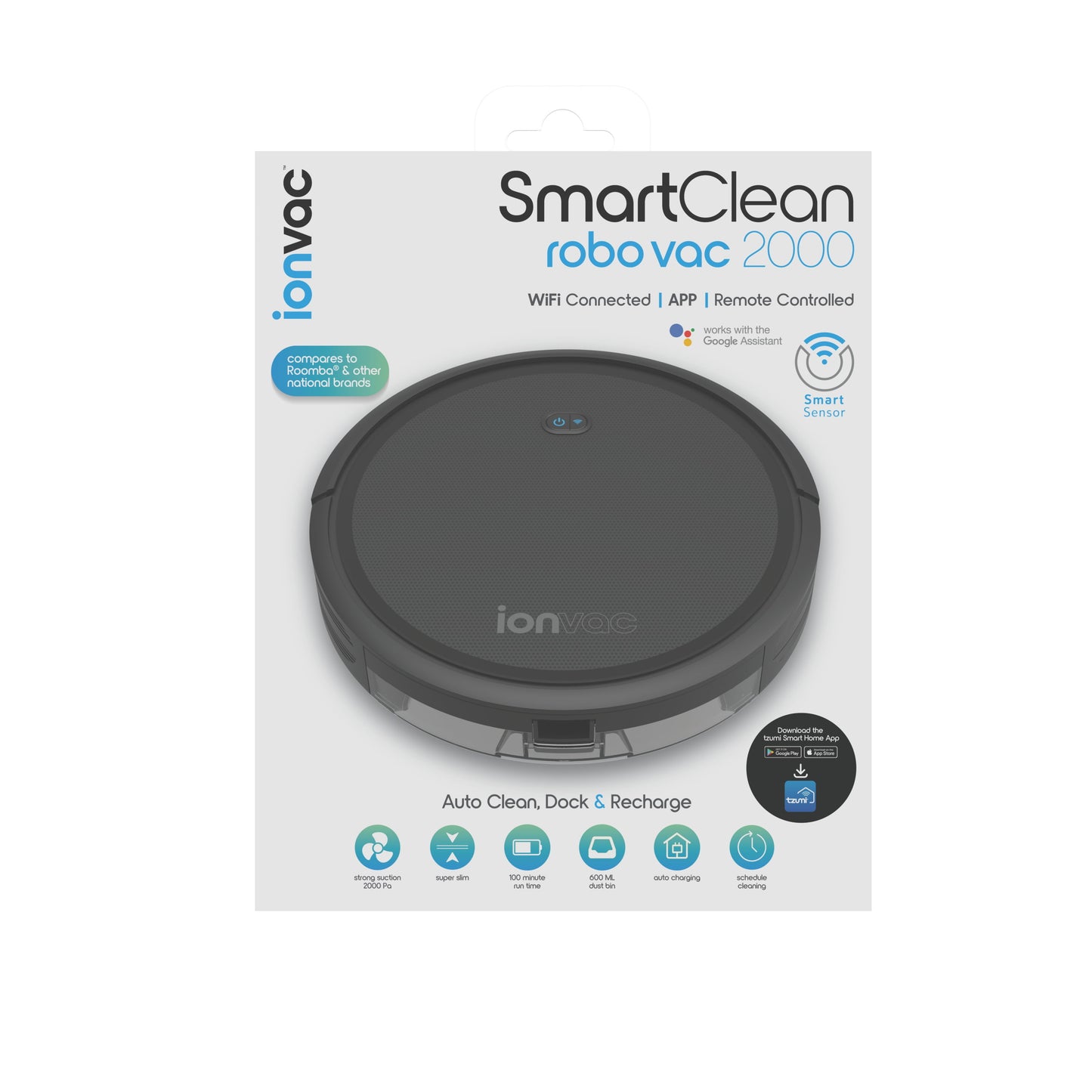 Smartclean 2000 Robovac, Multi-Surface Pet-Friendly Smart Mapping Robot Vacuum Cleaner with Wi-Fi and App/Remote Control, Model #7687