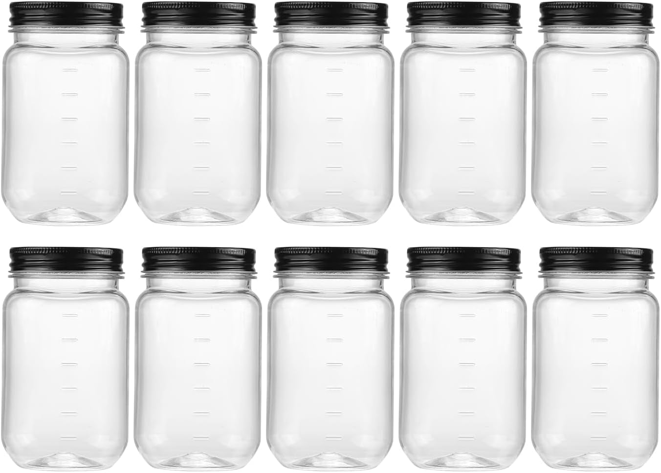 16 Oz Clear Plastic Jars with Screw-On Lids - Bpa-Free Refillable Storage Containers for Slime, Food, Crafts, Kitchen & Household Use (10 Pack,Black)
