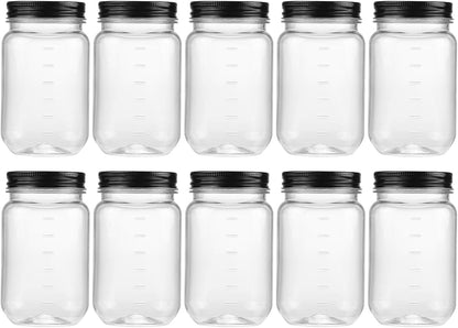 16 Oz Clear Plastic Jars with Screw-On Lids - Bpa-Free Refillable Storage Containers for Slime, Food, Crafts, Kitchen & Household Use (10 Pack,Black)