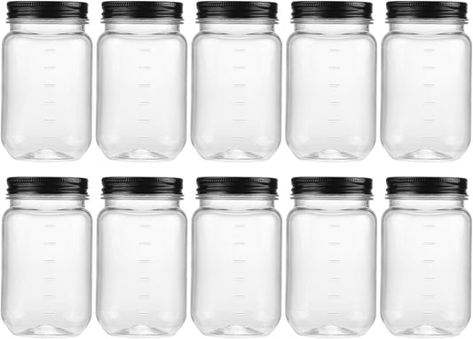 16 Oz Clear Plastic Jars with Screw-On Lids - Bpa-Free Refillable Storage Containers for Slime, Food, Crafts, Kitchen & Household Use (10 Pack,Black)