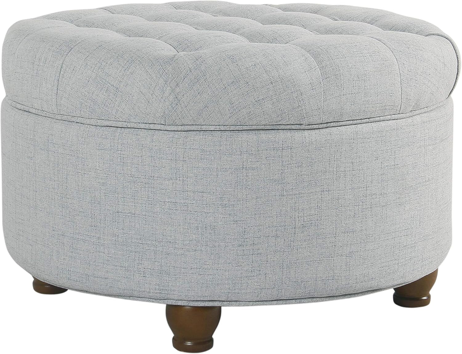 Home Decor | Button Tufted Woven round Storage Ottoman | Ottoman with Storage for Living Room & Bedroom (Light Blue)