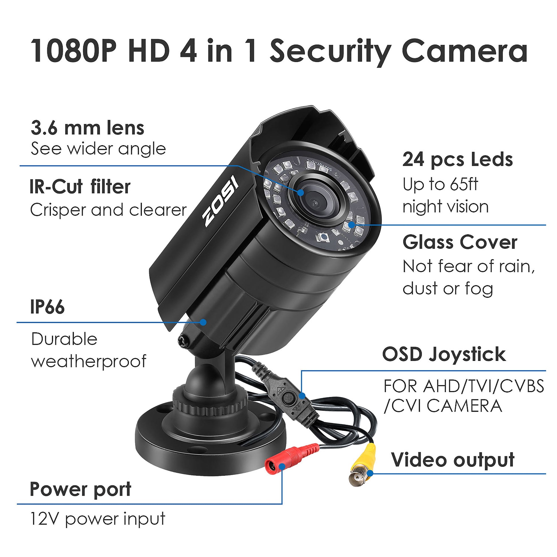 1080P HD TVI Security Camera,  4 in 1 Wired Security Camera for Home Office CCTV System Outdoor Bullet Camera with Night Vision